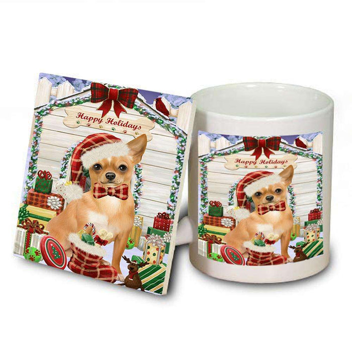 Happy Holidays Christmas Chihuahua Dog House with Presents Mug and Coaster Set MUC51386
