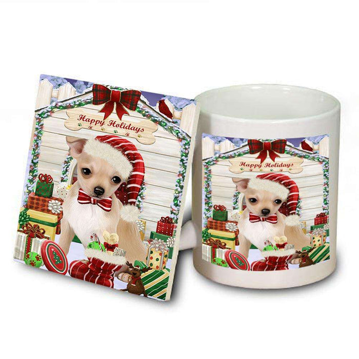 Happy Holidays Christmas Chihuahua Dog House with Presents Mug and Coaster Set MUC51387