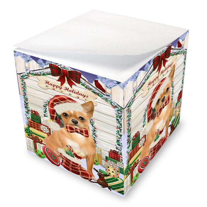 Happy Holidays Christmas Chihuahua Dog House with Presents Note Cube NOC51394
