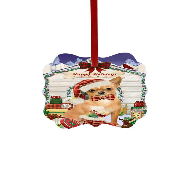 Happy Holidays Christmas Chihuahua House With Presents Double-Sided Photo Benelux Christmas Ornament LOR49840