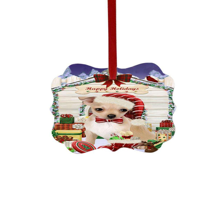 Happy Holidays Christmas Chihuahua House With Presents Double-Sided Photo Benelux Christmas Ornament LOR49841