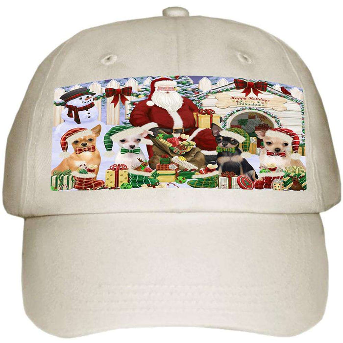 Happy Holidays Christmas Chihuahuas Dog House Gathering Ball Hat Cap HAT58071