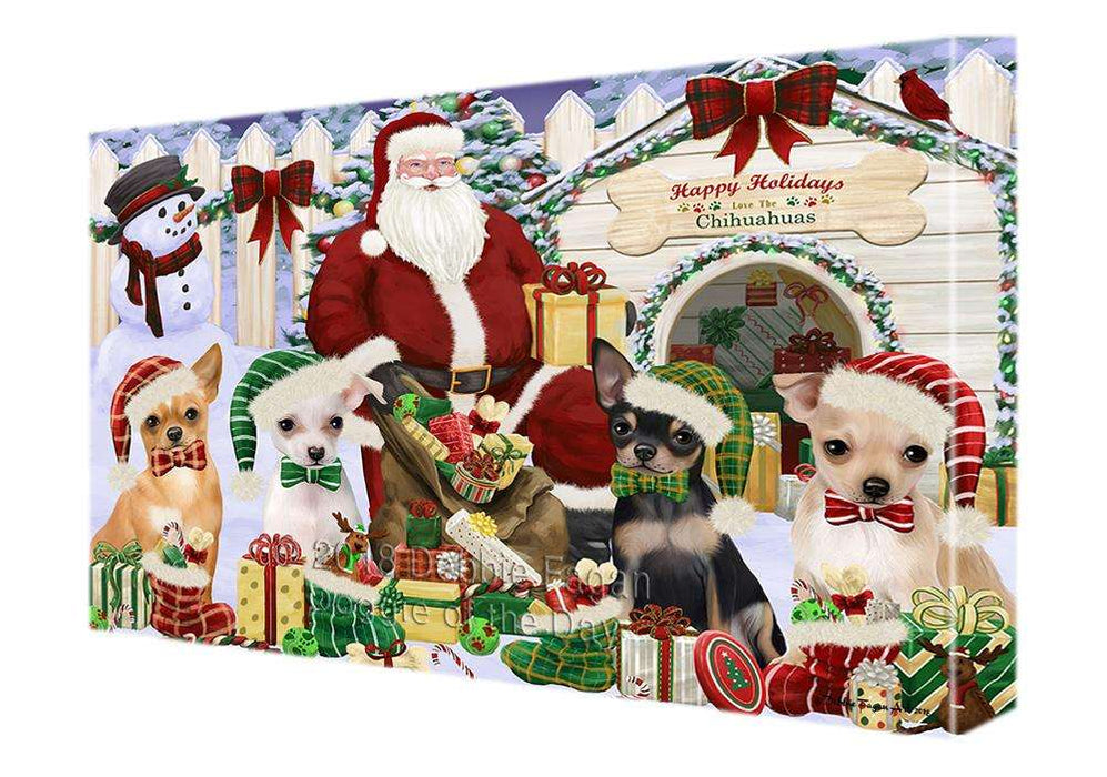 Happy Holidays Christmas Chihuahuas Dog House Gathering Canvas Print Wall Art Décor CVS79064