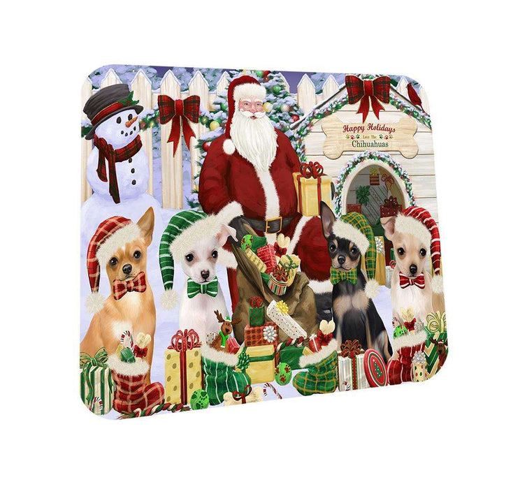 Happy Holidays Christmas Chihuahuas Dog House Gathering Coasters Set of 4 CST51405