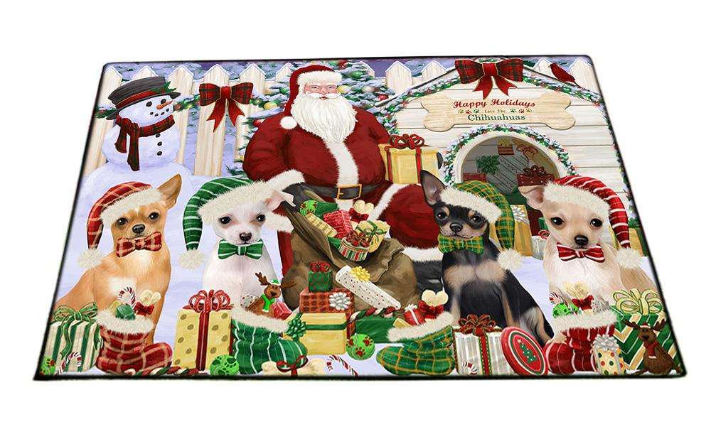 Happy Holidays Christmas Chihuahuas Dog House Gathering Floormat FLMS51093