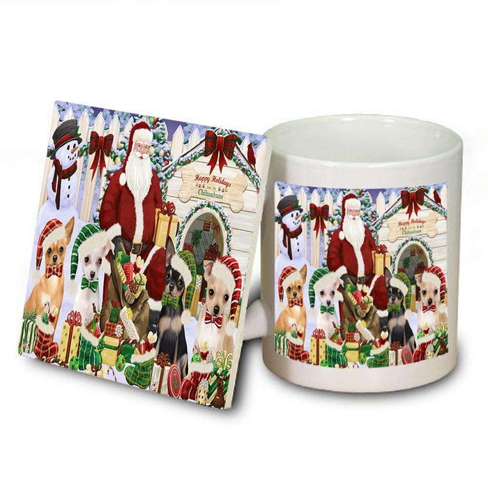 Happy Holidays Christmas Chihuahuas Dog House Gathering Mug and Coaster Set MUC51438