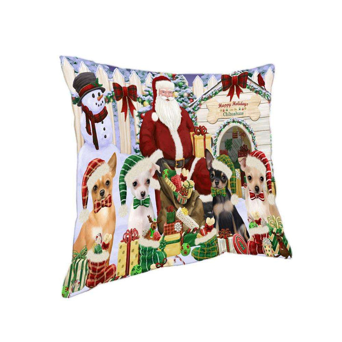 Happy Holidays Christmas Chihuahuas Dog House Gathering Pillow PIL61608