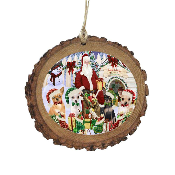 Happy Holidays Christmas Chihuahuas Dog House Gathering Wooden Christmas Ornament WOR49696