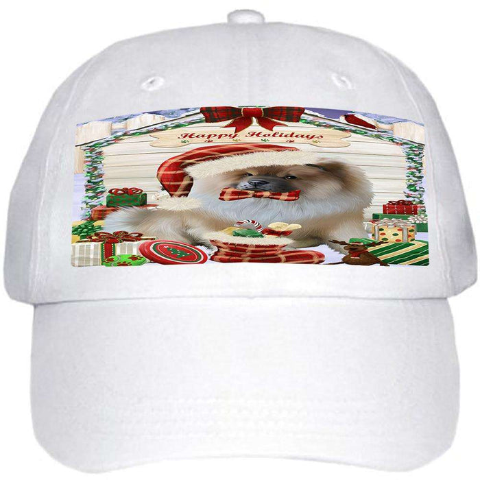 Happy Holidays Christmas Chow Chow Dog House with Presents Ball Hat Cap HAT57927