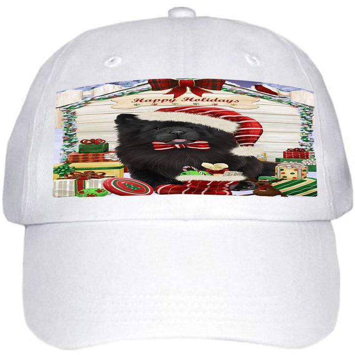 Happy Holidays Christmas Chow Chow Dog House with Presents Ball Hat Cap HAT57930