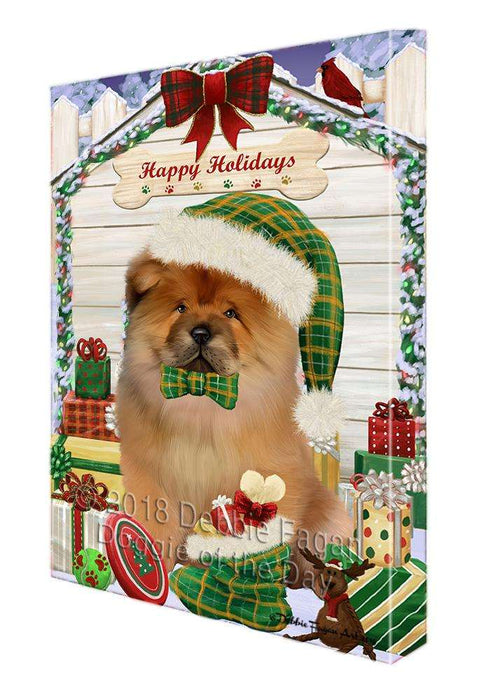 Happy Holidays Christmas Chow Chow Dog House with Presents Canvas Print Wall Art Décor CVS79289