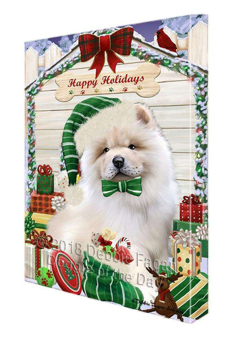 Happy Holidays Christmas Chow Chow Dog House with Presents Canvas Print Wall Art Décor CVS79298