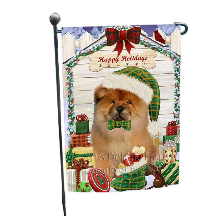 Happy Holidays Christmas Chow Chow Dog House with Presents Garden Flag GFLG51333