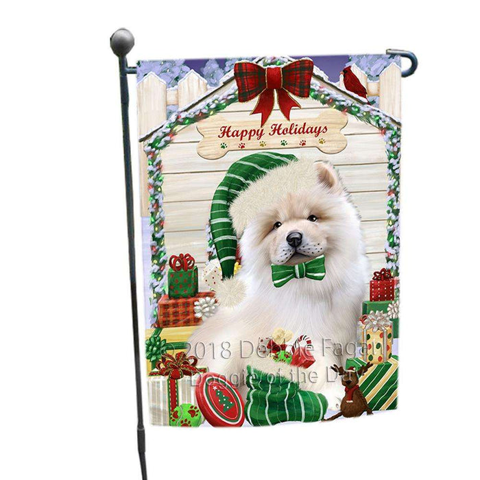 Happy Holidays Christmas Chow Chow Dog House with Presents Garden Flag GFLG51334