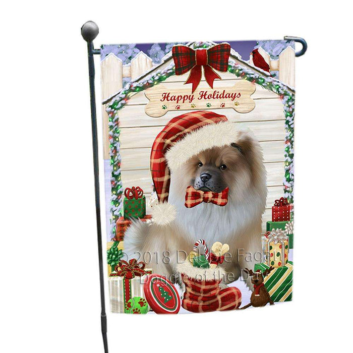 Happy Holidays Christmas Chow Chow Dog House with Presents Garden Flag GFLG51335