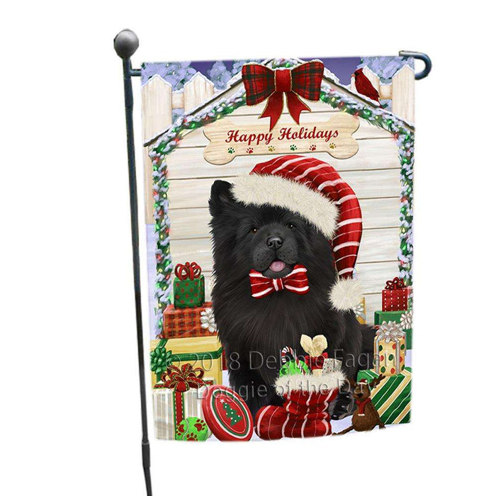 Happy Holidays Christmas Chow Chow Dog House with Presents Garden Flag GFLG51336