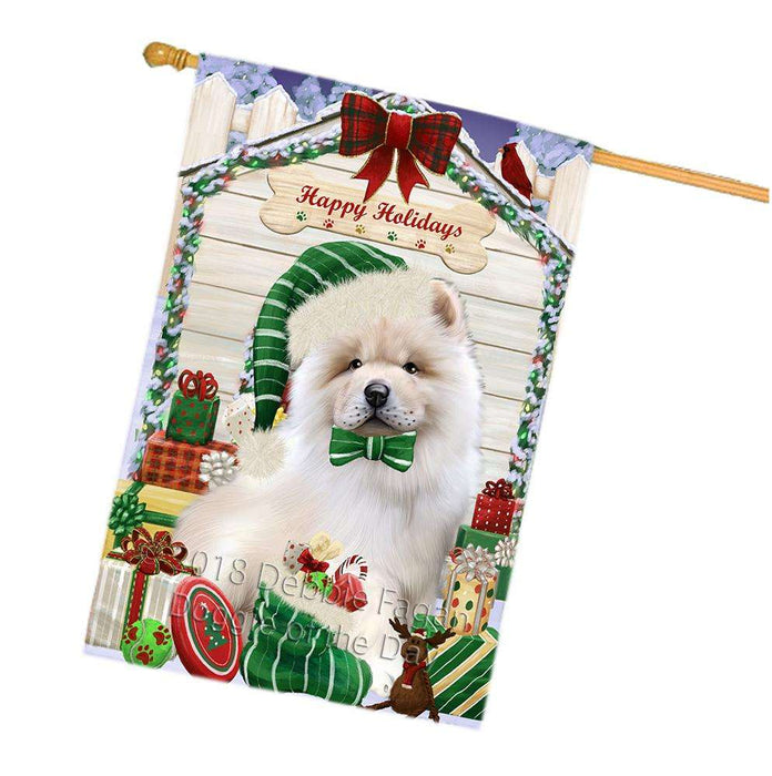 Happy Holidays Christmas Chow Chow Dog House with Presents House Flag FLG51470