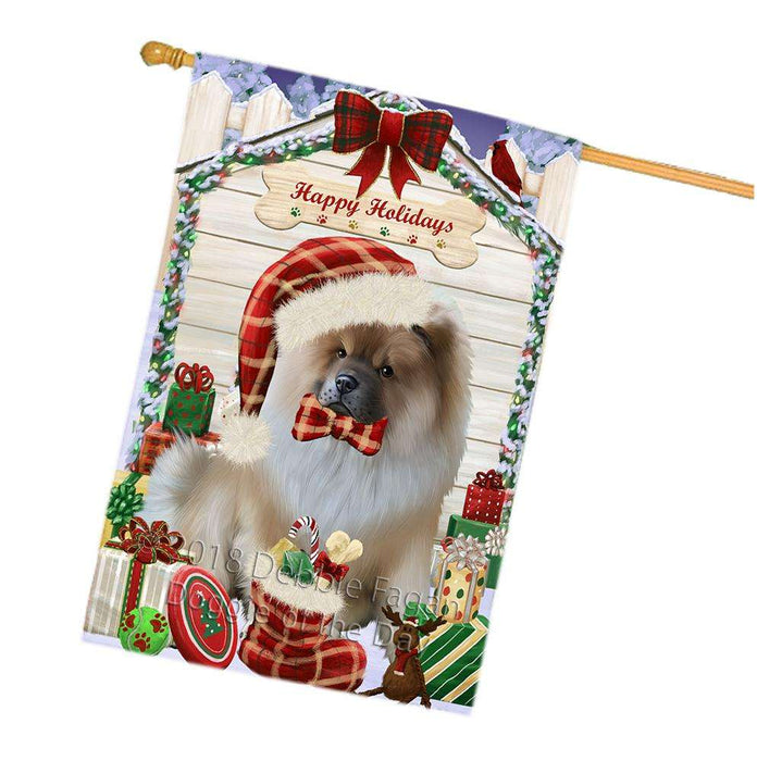 Happy Holidays Christmas Chow Chow Dog House with Presents House Flag FLG51471