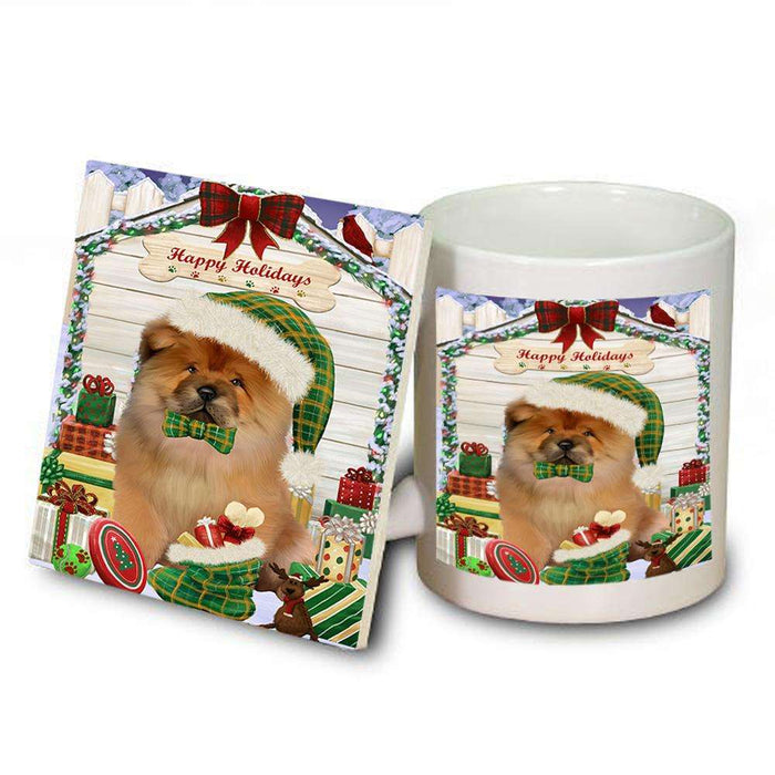 Happy Holidays Christmas Chow Chow Dog House with Presents Mug and Coaster Set MUC51388