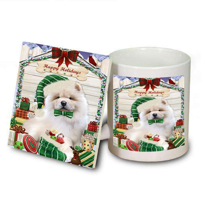 Happy Holidays Christmas Chow Chow Dog House with Presents Mug and Coaster Set MUC51389