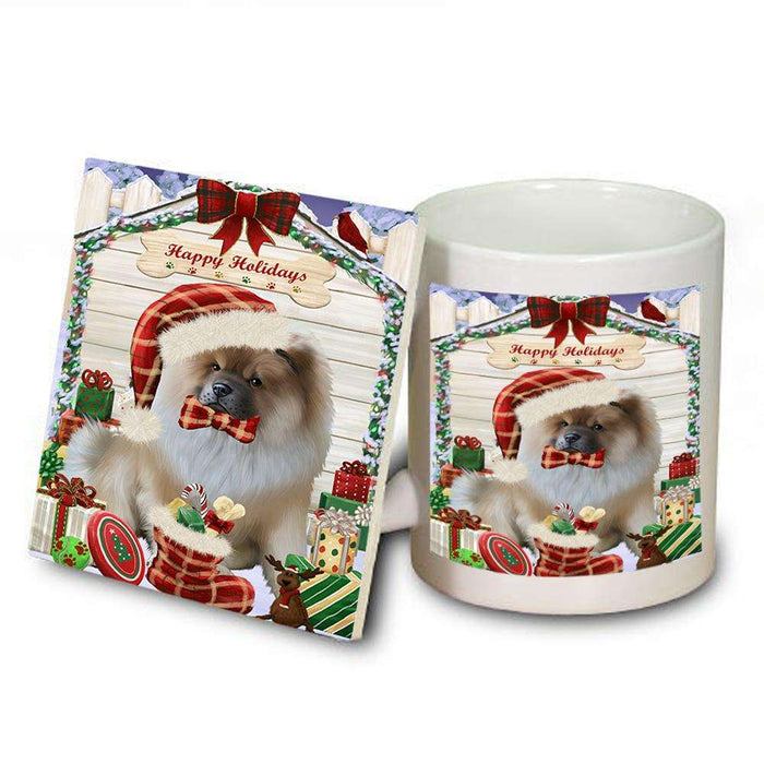 Happy Holidays Christmas Chow Chow Dog House with Presents Mug and Coaster Set MUC51390