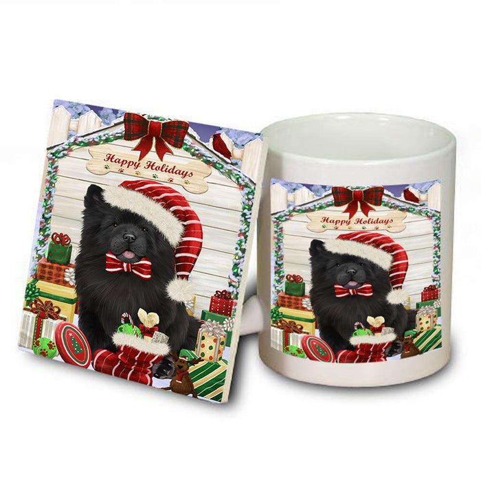 Happy Holidays Christmas Chow Chow Dog House with Presents Mug and Coaster Set MUC51391