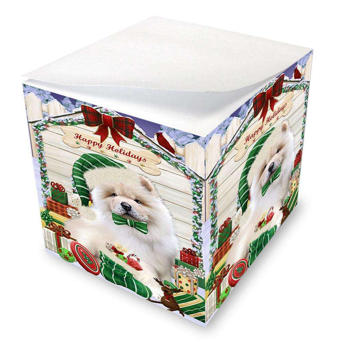 Happy Holidays Christmas Chow Chow Dog House with Presents Note Cube NOC51397