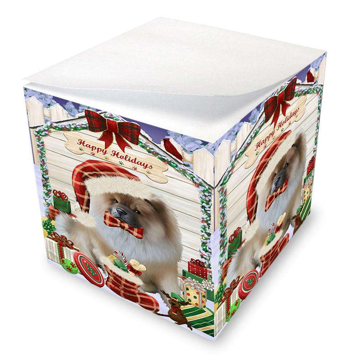 Happy Holidays Christmas Chow Chow Dog House with Presents Note Cube NOC51398