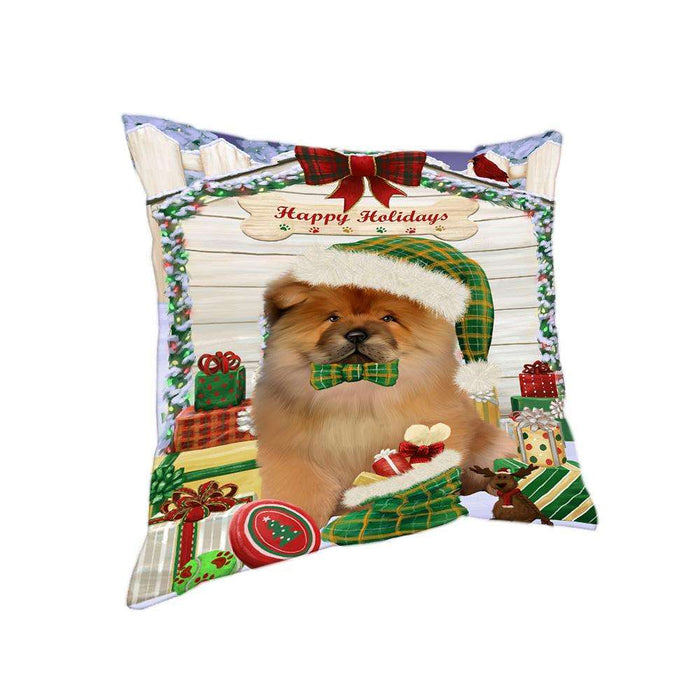 Happy Holidays Christmas Chow Chow Dog House with Presents Pillow PIL61708