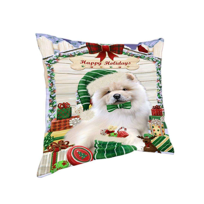 Happy Holidays Christmas Chow Chow Dog House with Presents Pillow PIL61712