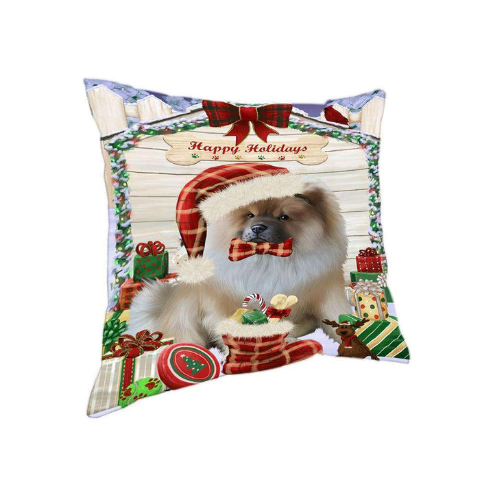 Happy Holidays Christmas Chow Chow Dog House with Presents Pillow PIL61716