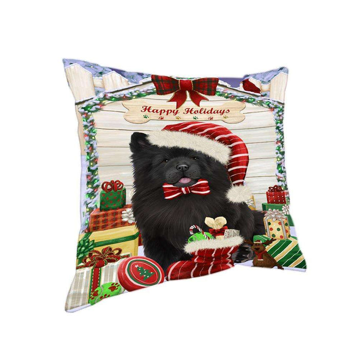 Happy Holidays Christmas Chow Chow Dog House with Presents Pillow PIL61720
