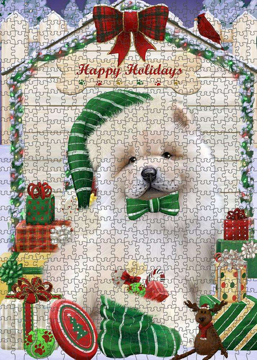 Happy Holidays Christmas Chow Chow Dog House with Presents Puzzle with Photo Tin PUZL58098