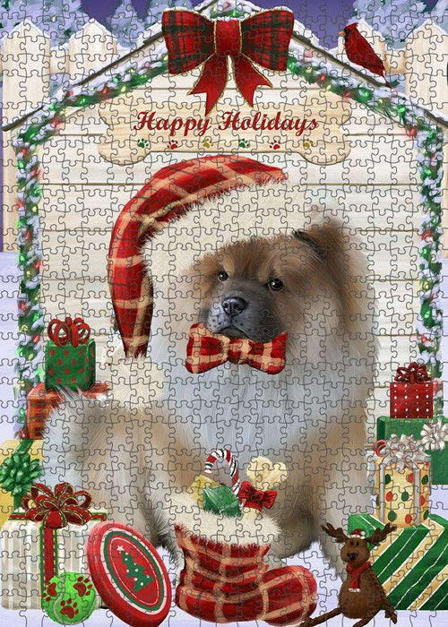 Happy Holidays Christmas Chow Chow Dog House with Presents Puzzle with Photo Tin PUZL58101