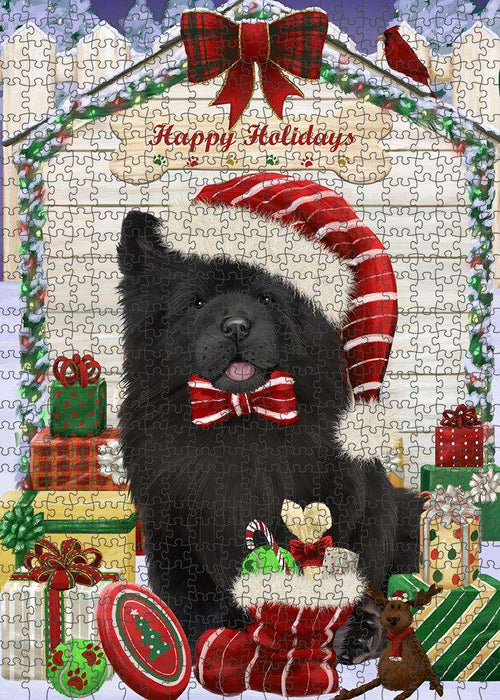 Happy Holidays Christmas Chow Chow Dog House with Presents Puzzle with Photo Tin PUZL58104