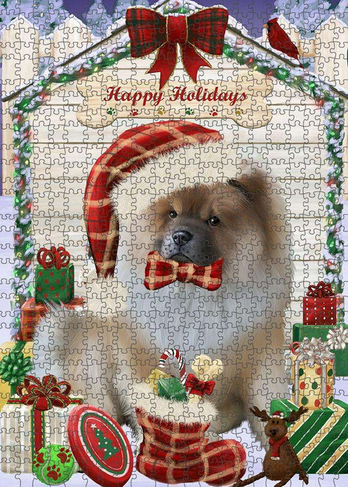 Happy Holidays Christmas Chow Chow Dog House with Presents Puzzle  PUZL58326