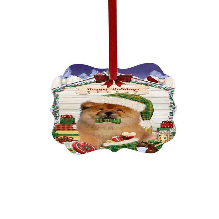 Happy Holidays Christmas Chow Chow House With Presents Double-Sided Photo Benelux Christmas Ornament LOR49842