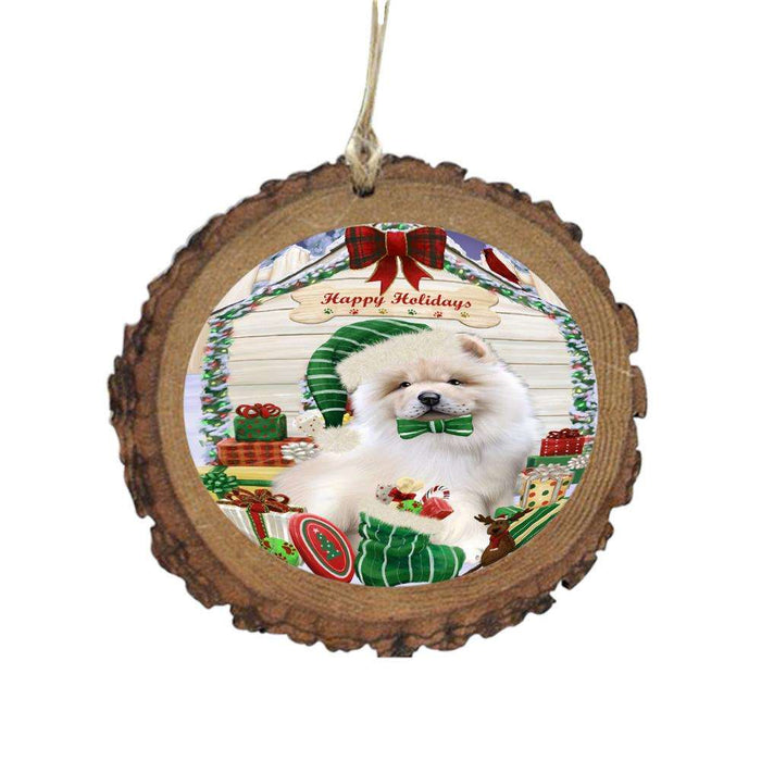 Happy Holidays Christmas Chow Chow House With Presents Wooden Christmas Ornament WOR49843