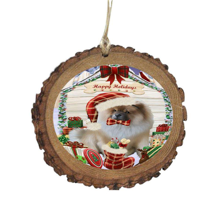 Happy Holidays Christmas Chow Chow House With Presents Wooden Christmas Ornament WOR49844