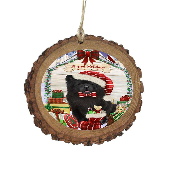 Happy Holidays Christmas Chow Chow House With Presents Wooden Christmas Ornament WOR49845