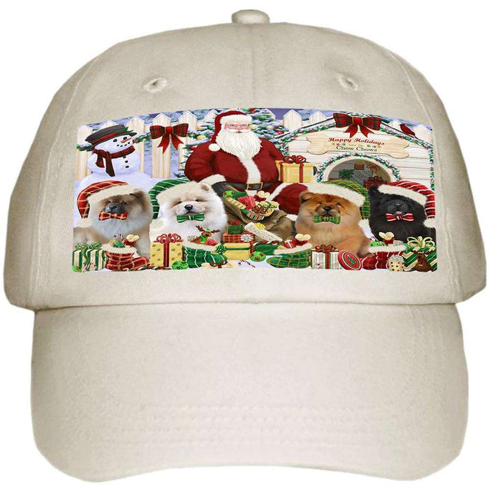 Happy Holidays Christmas Chow Chows Dog House Gathering Ball Hat Cap HAT58074
