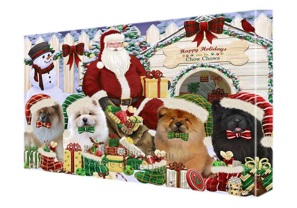 Happy Holidays Christmas Chow Chows Dog House Gathering Canvas Print Wall Art Décor CVS79073