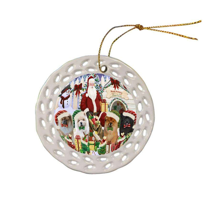 Happy Holidays Christmas Chow Chows Dog House Gathering Ceramic Doily Ornament DPOR51447