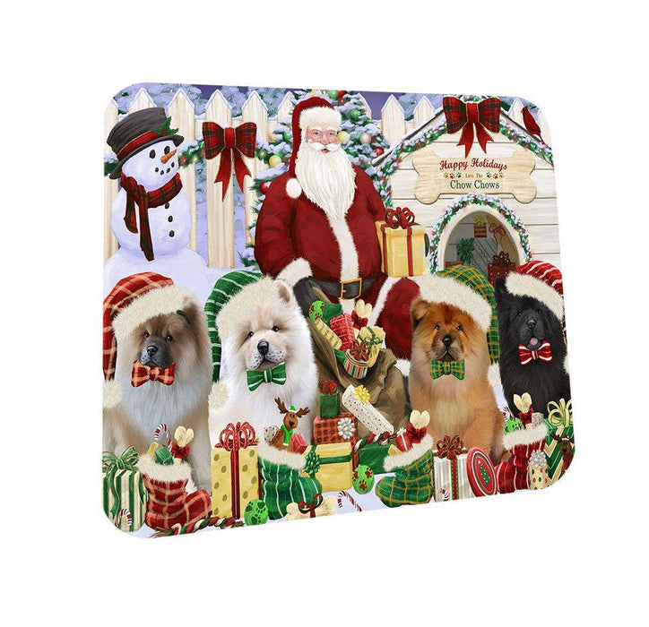 Happy Holidays Christmas Chow Chows Dog House Gathering Coasters Set of 4 CST51406