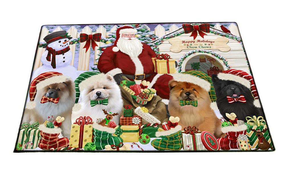 Happy Holidays Christmas Chow Chows Dog House Gathering Floormat FLMS51096