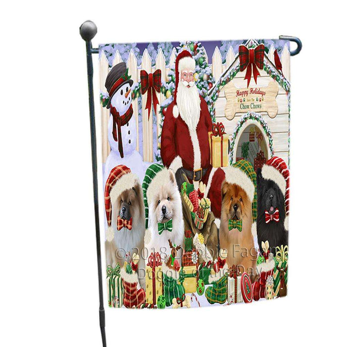 Happy Holidays Christmas Chow Chows Dog House Gathering Garden Flag GFLG51309