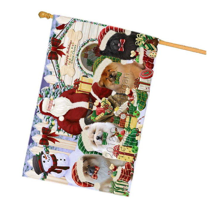 Happy Holidays Christmas Chow Chows Dog House Gathering House Flag FLG51445