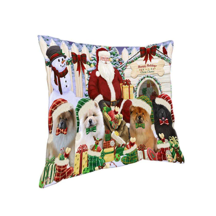 Happy Holidays Christmas Chow Chows Dog House Gathering Pillow PIL61612