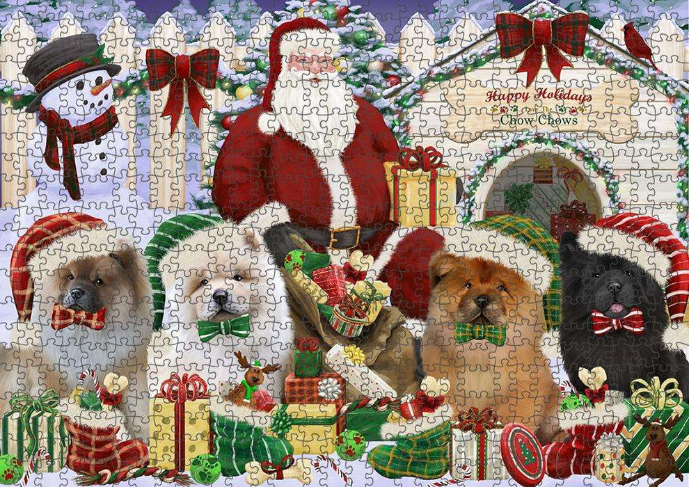 Happy Holidays Christmas Chow Chows Dog House Gathering Puzzle  PUZL58248