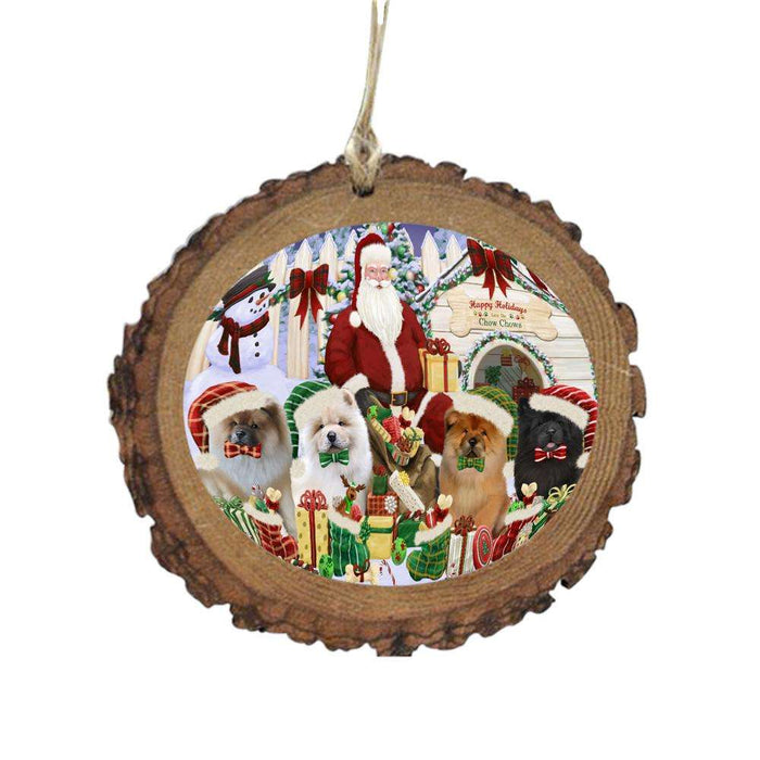 Happy Holidays Christmas Chow Chows Dog House Gathering Wooden Christmas Ornament WOR49697